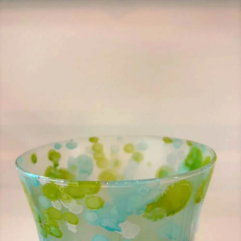 Franco Italy Murano Art Glass Vase 11.5in Pastel Blue & Green Speckled NEW